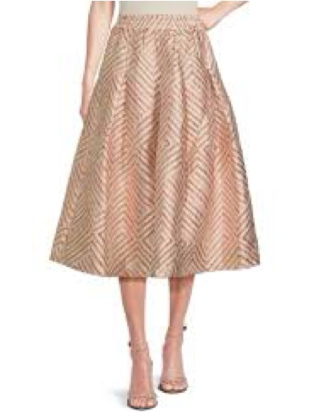 BURU Women's Gold & Pink Chevron A-Line Midi Skirt XXL